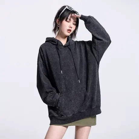 yep黑色炒雪花连帽卫衣女ins潮牌宽松oversize落肩外套初春上衣图片