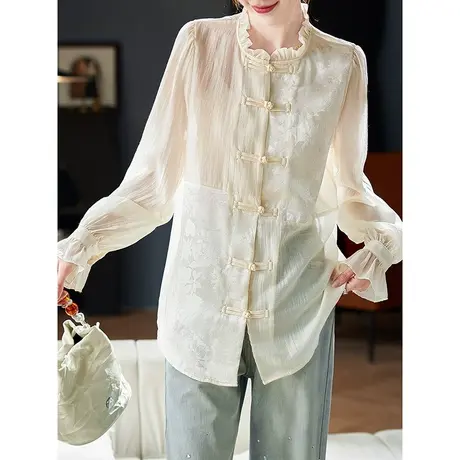 宝诗黎【新品价178元】新中式提花喇叭袖衬衫AMV4001图片