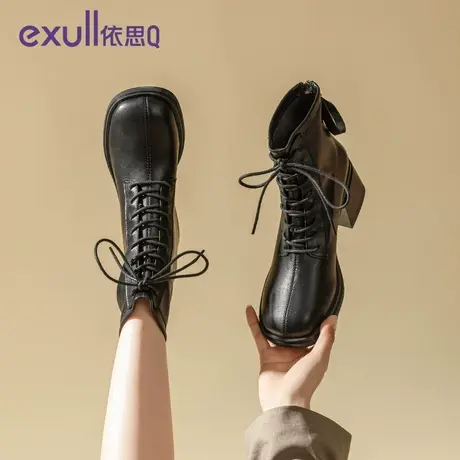 依思Q马丁靴女英伦风棉鞋2023冬季新款韩版黑色短靴加绒高跟靴子商品大图