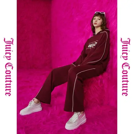 Juicy Couture橘滋秋女女装年款运动复古印花撞色嵌条休闲裤商品大图