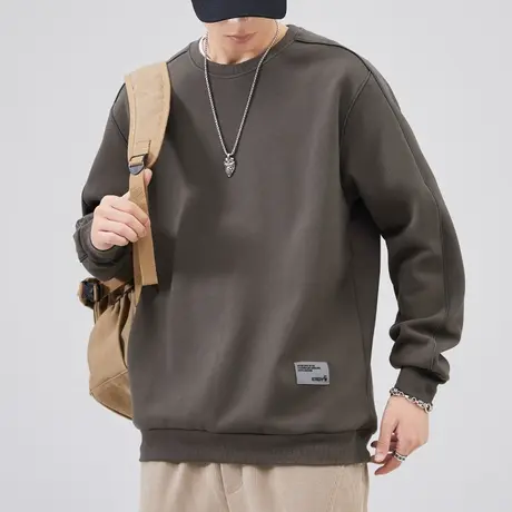 春秋款高端纯色圆领上衣服秋季男士美式潮牌纯棉长袖卫衣2023新款图片