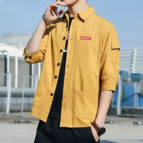 衬衫男士工装七分袖衬衣夏季2023新款短袖宽松休闲长袖寸衫外套潮图片