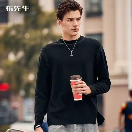 MrBu布先生微廓形半镂空羊毛衫男秋冬双面双色厚款毛衣BT11953商品大图