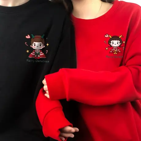圣诞节情侣装秋装ins情侣款2021加绒圆领卫衣过年秋冬新年上衣服图片