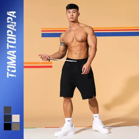 TOMATOPAPA原创设计纯色拼接休闲短裤棉潮牌篮球五分裤运动裤子商品大图