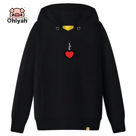 Ohlyah连帽衫卫衣女装情侣黑色外套爱心印花上衣纯棉学生宽松班服商品大图