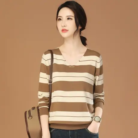 韩潮袭人长袖V领条纹针织衫女2023秋季新款宽松气质针织衫打底衫商品大图