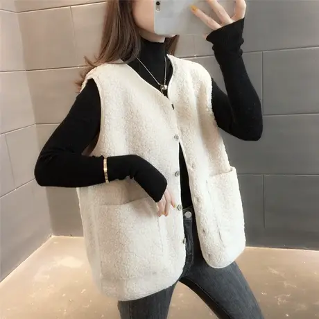 羊羔毛马甲女短款秋冬2023新款洋气宽松坎肩外搭皮毛一体马夹外套商品大图