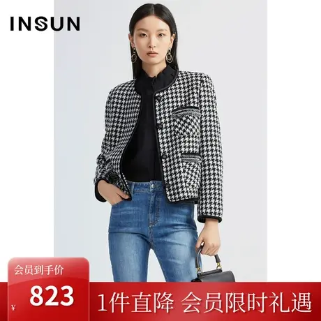 恩裳秋季时尚千鸟格双面呢优雅小香风气质短外套商品大图