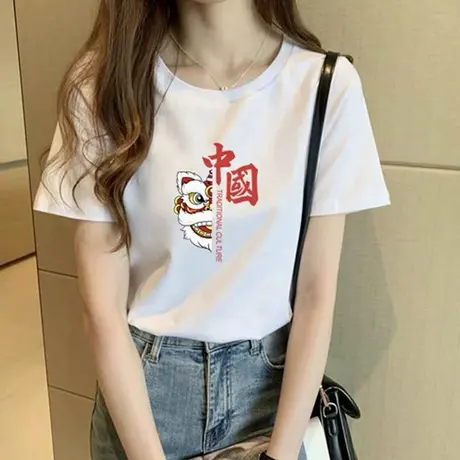 国潮短袖t恤女装2023年新款纯棉夏季宽松中国风体恤衫ins潮上衣女商品大图