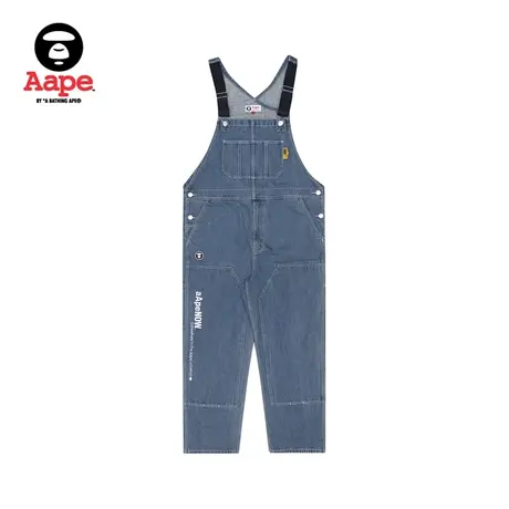 Aape男装秋款猿颜徽章字母刺绣牛仔背带裤休闲长裤6758XXG商品大图