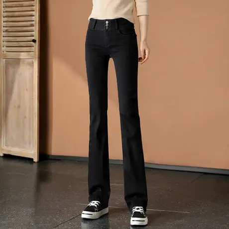 阔腿2023新款黑色牛仔裤女微喇叭加绒高腰显瘦长裤宽松百搭直筒裤图片