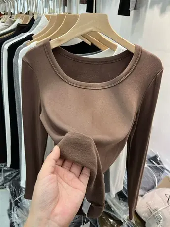 法式针织衫加绒加厚秋冬女上衣2022年新款长袖T恤温柔气质打底衫商品大图