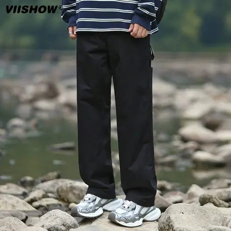 VIISHOW裤子男直筒宽松春秋潮流工装日系复古系带休闲阔腿裤男商品大图