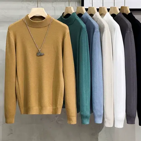 半高领毛衣男春秋季针织衫中领打底衫2023新款秋冬保暖毛线衣潮流商品大图