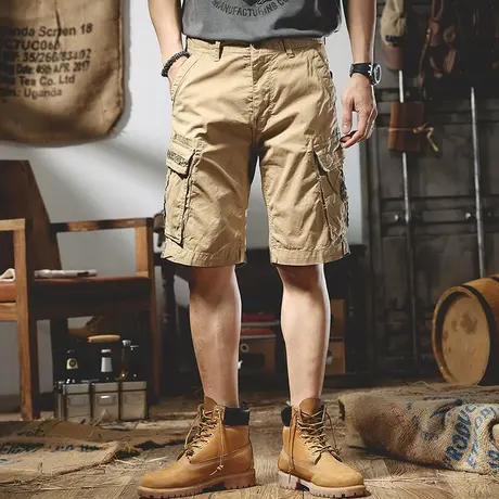 工装短裤男夏季薄款潮牌中裤余文乐宽松休闲卡其色潮流百搭五分裤商品大图