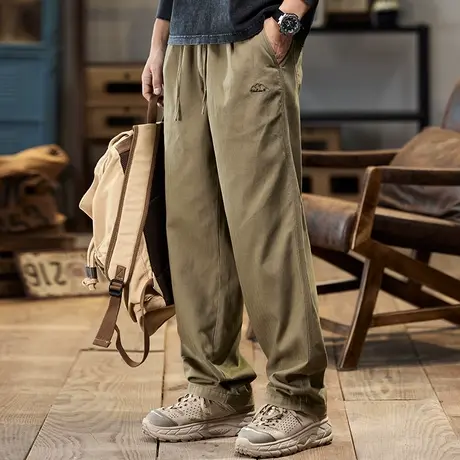 秋冬时尚潮流休闲男裤复古男士纯色百搭休闲工装裤大码复古长裤商品大图
