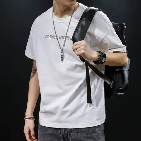 夏季纯棉白色短袖t恤男宽松ins潮牌半袖大码胖子加肥加大体恤潮流商品大图