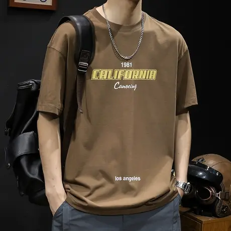 美式短袖t恤男士宽松大码潮牌夏季2023新款纯棉男装体恤男款圆领商品大图