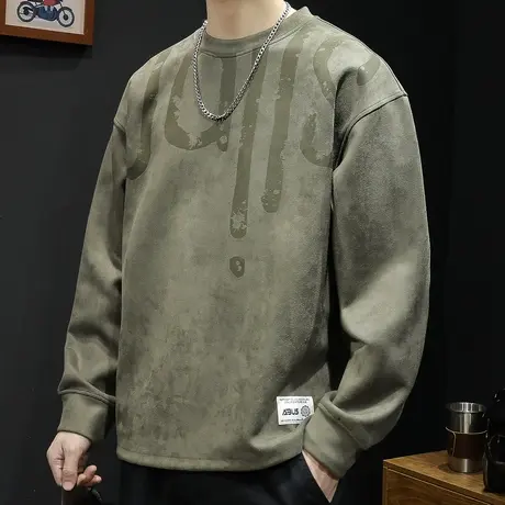 麂皮绒秋冬卫衣男加绒加厚潮牌大码2023新款男士秋季长袖上衣卫衣商品大图