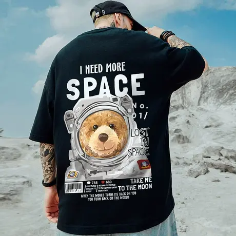 NASA太空宇航员加肥加大码联名t恤男潮流欧美风短袖宽松纯棉上衣商品大图