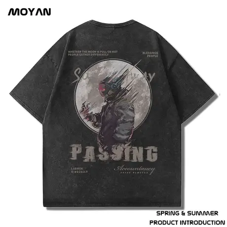 oversize美式潮牌胖子男装大码宽松水洗做旧短袖T恤重磅半袖夏季商品大图