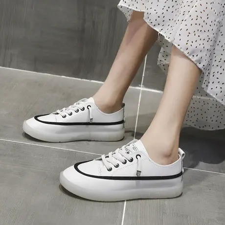 一脚蹬小白鞋女2023春秋季新款牛筋底单鞋女休闲软底软皮百搭女鞋商品大图