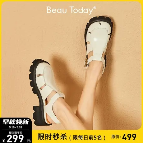 BeauToday凉鞋2023女新款粗跟玛丽珍时尚平底厚底包头凉鞋女小众图片