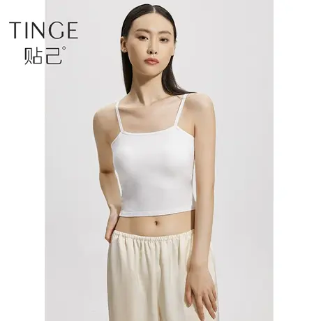 TINGE一字领吊带背心女夏带胸垫内搭外穿ins潮白色打底露脐上衣图片