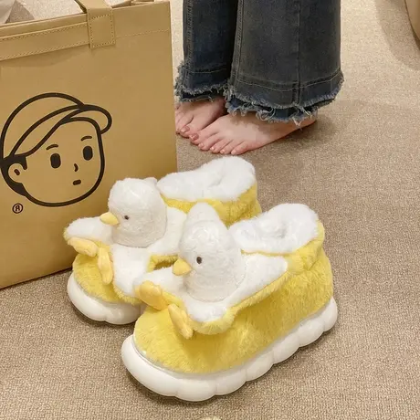 卡通高帮棉拖鞋女冬季可爱厚底防滑毛绒保暖居家外穿包跟月子棉鞋商品大图