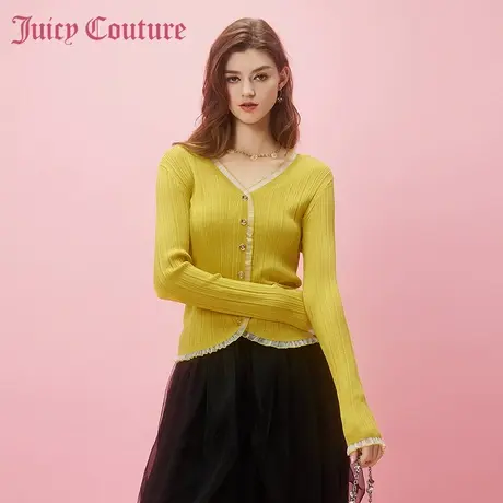 Juicy Couture橘滋春夏新款针织衫长袖花边轻薄V领糖水千金风女图片