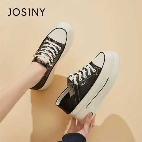 Josiny/卓诗尼帆布鞋女2024新款春季厚底通勤学生休闲舒适板鞋子商品大图