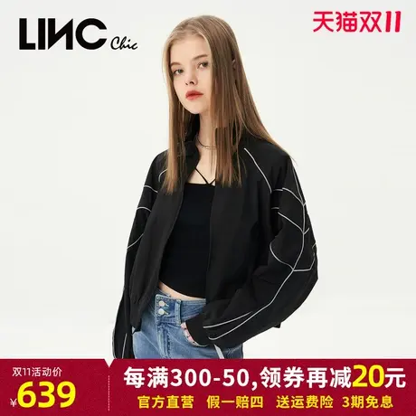LINC金羽杰2023年秋季新款科技运动风夹克短款外套女S231JK113Y图片