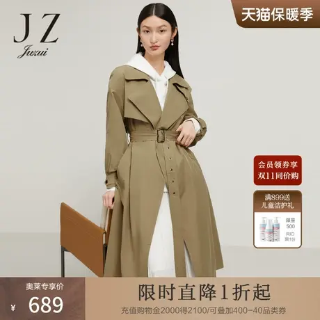 JZ玖姿通勤OL风中长款风衣女装2022秋季新款系带收腰户外休闲外套商品大图