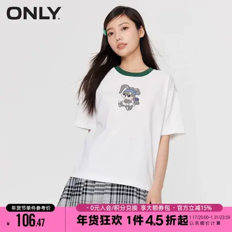 ONLY2023秋季新款减龄卡通印花宽松撞色圆领短袖T恤女|123201079商品大图