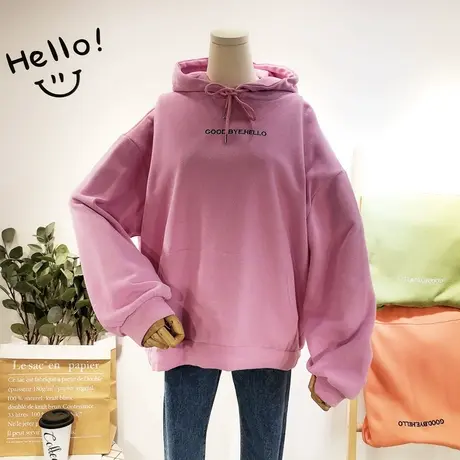 2020春新款韩国东大门chic慵懒休闲简约连帽卫衣仿针织衫宽松大码商品大图
