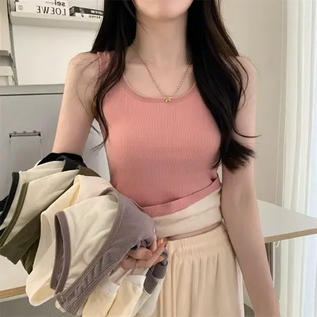 加绒加厚保暖吊带背心女士小香风法式针织衫毛衣秋冬内搭打底上衣图片