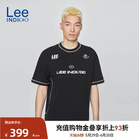 Lee商场同款25春夏新品舒适版撞色车缝线设计黑色男轻薄短袖T恤潮商品大图