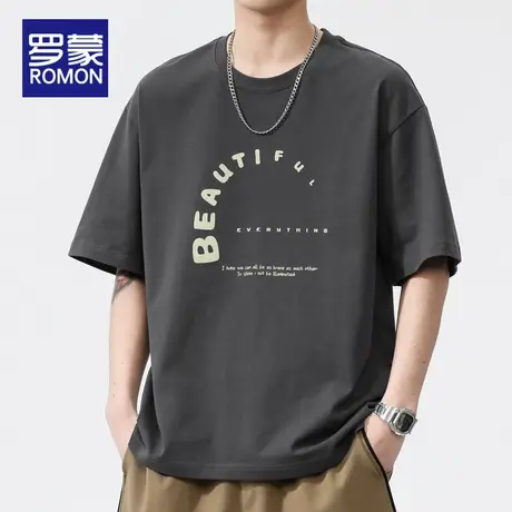 罗蒙纯棉短袖t恤男夏季薄款宽松半袖上衣服男士潮牌圆领休闲体恤图片