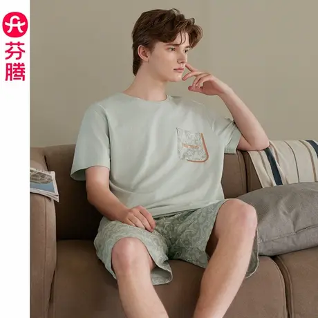 芬腾情侣睡衣女纯棉夏季薄款短袖套装男休闲可外穿大码凉感家居服商品大图