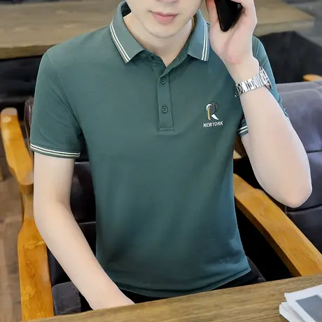 2025新款男士纯棉POLO衫短袖潮牌休闲保罗衫修身有领翻领T恤上衣商品大图
