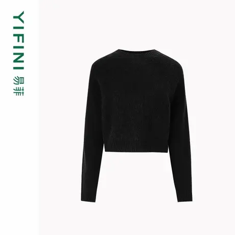 [专柜同款]Yifini/易菲圆领短款针织衫女时尚百搭保暖毛衣冬新商品大图