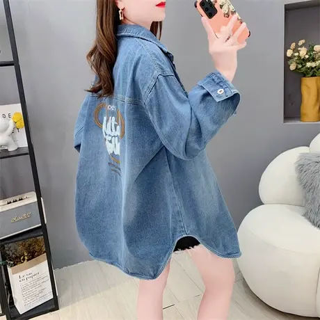 设计感洋气减龄牛仔衬衫女秋季2023新款韩版宽松卡通百搭上衣外套商品大图