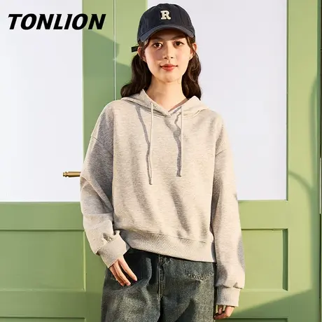 唐狮小个子短款灰色连帽卫衣女春秋2025新款春秋薄款上衣女外套VB商品大图