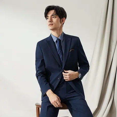【高端系列】柒牌格纹西服男套2024装秋季新款商务休闲戗驳领礼服商品大图