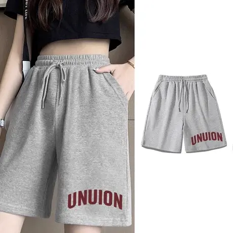 短裤女2023新款高腰夏大码五分裤纯棉中性风ins潮灰色阔腿裤显瘦图片