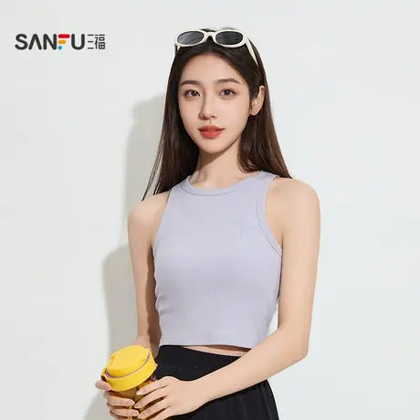 三福女秋季运动风带杯宽肩背心 修身透气外穿吊带上衣504738商品大图