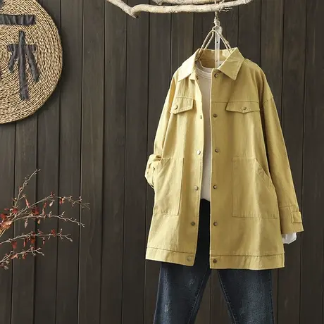 枫谜20年秋装新款文艺简约棉质中长款风衣女宽松休闲百搭上衣外套商品大图