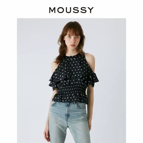 MOUSSY 法式淑女浪漫风复古波点甜美露肩设计衬衫女028GS930-0270商品大图