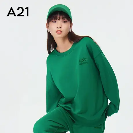 A21女装针织宽松圆领落肩长袖卫衣衫中长款套头上衣修身显瘦时尚商品大图